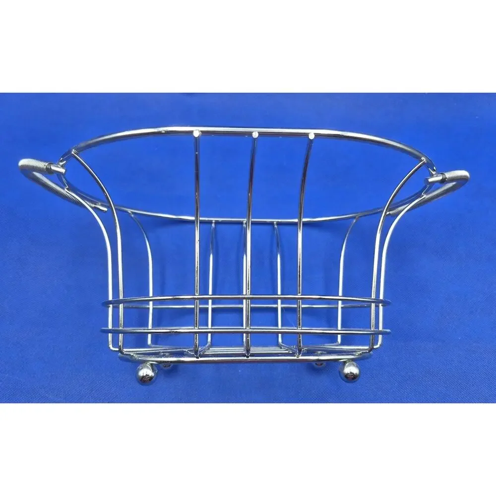 Chrome Oval Fruit Basket Raised Ball Feet Coiled Wire Handles 12x8x5.5